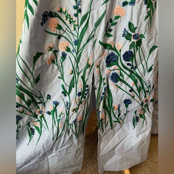 Lela Rose Blue Checker Flower Embroidered Sleeveless Maxi Women's Dress size 10 - Picture 7 of 12